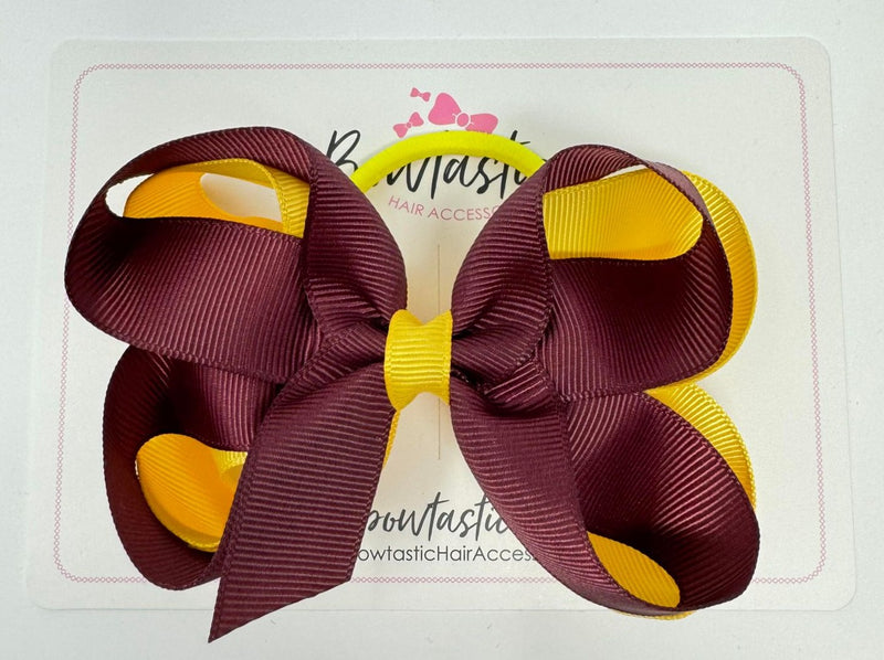 4 Inch 2 Layer Bow Bobble - Burgundy & Yellow Gold