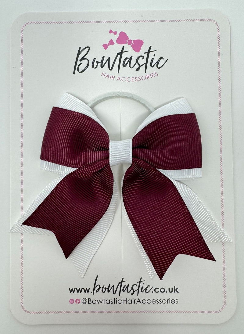 3 Inch Flat 2 Layer Tail Bow Thin Elastic - Burgundy & White