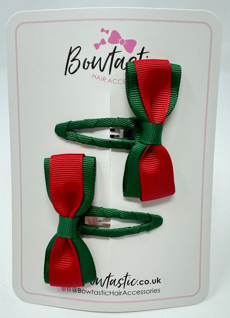 2.5 Inch Tuxedo Snap Clip - Forest Green & Red - 2 Pack