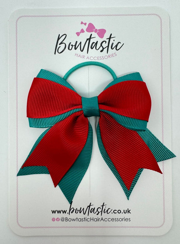 3 Inch Flat 2 Layer Tail Bow Thin Elastic - Red & Jade Green