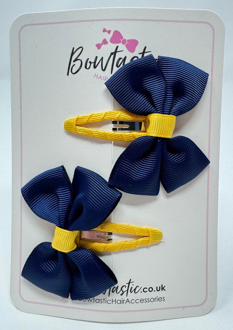 2.5 Inch Butterfly Snap Clips - Navy & Yellow Gold - 2 Pack