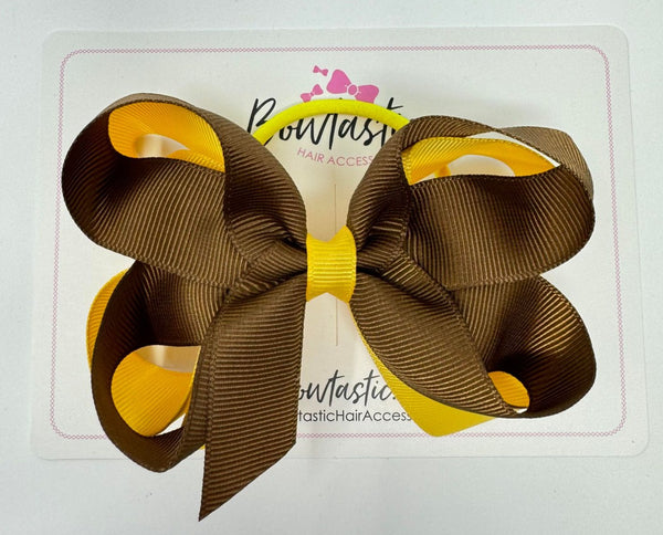 4 Inch 2 Layer Bow Bobble - Turftan & Yellow Gold