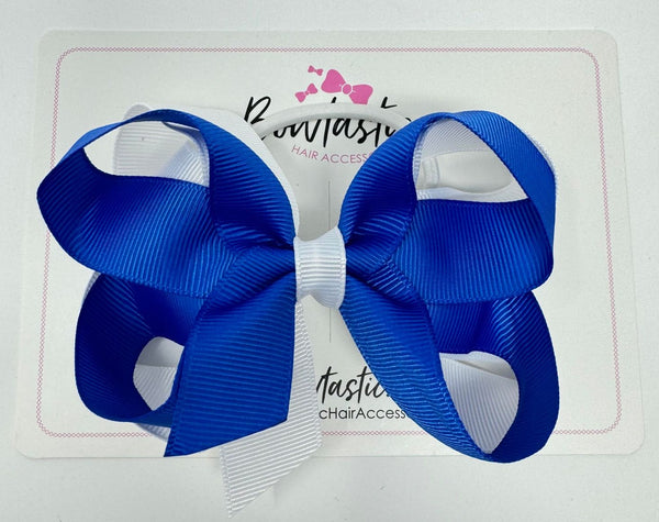 4 Inch 2 Layer Bow Bobble - Royal Blue & White