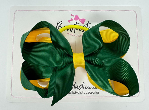 4 Inch 2 Layer Bow Bobble - Forest Green & Yellow Gold