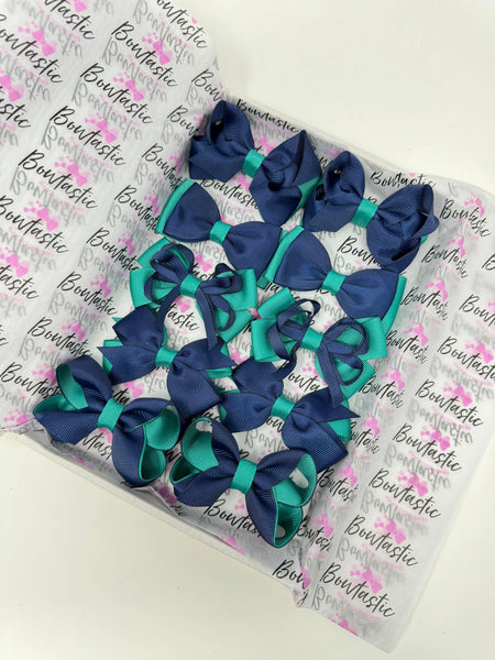 School Bundle - 3 Inch Bows - Navy & Jade Green  - 10 Pack