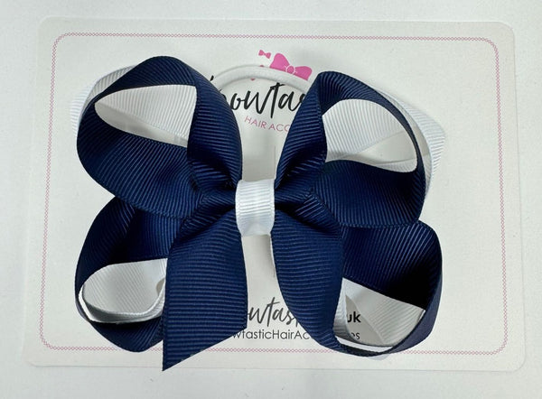 4 Inch 2 Layer Bow Bobble - Navy & White