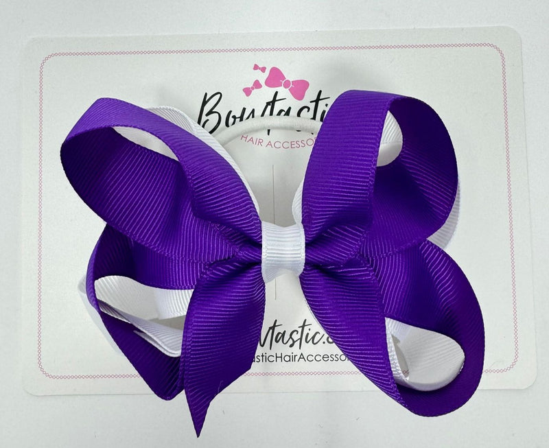 4 Inch 2 Layer Bow Bobble - Purple & White