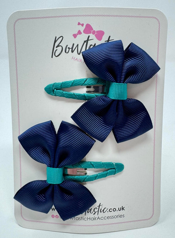 2.5 Inch Butterfly Snap Clips - Jade Green & Navy - 2 Pack