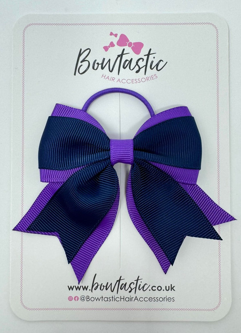 3 Inch Flat 2 Layer Tail Bow Thin Elastic - Purple & Navy