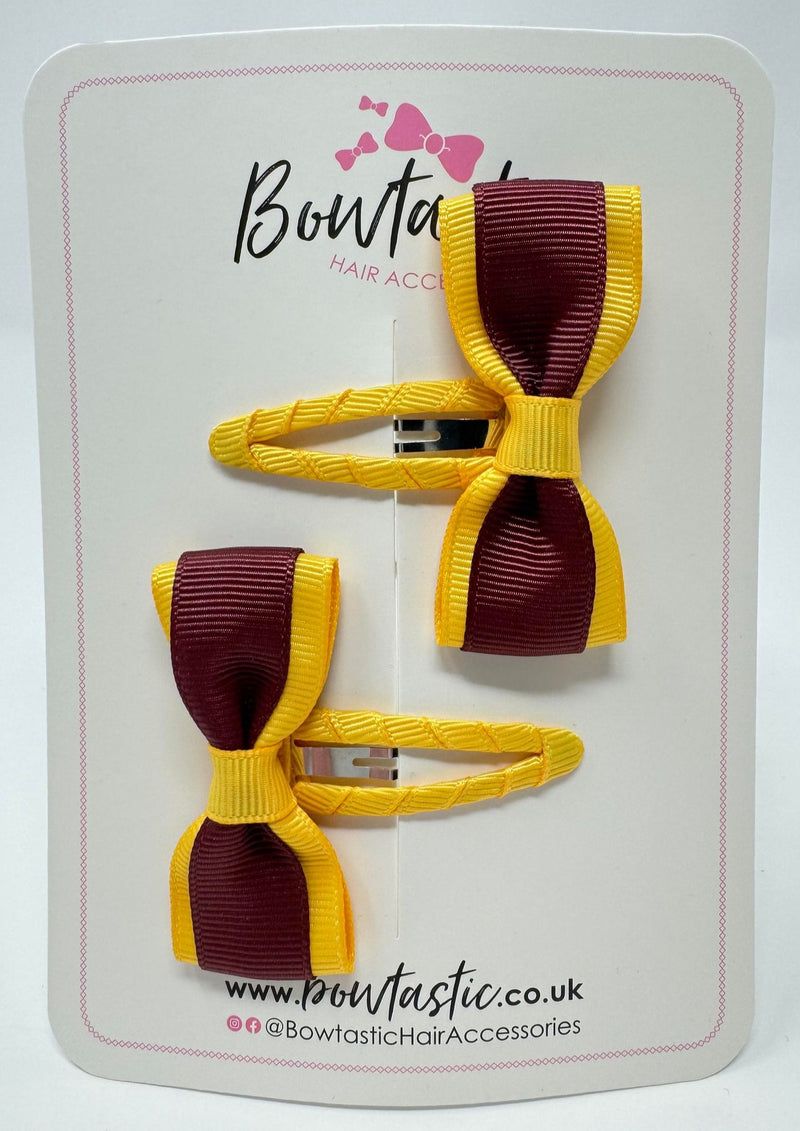 2.5 Inch Tuxedo Snap Clip - Burgundy & Yellow Gold - 2 Pack