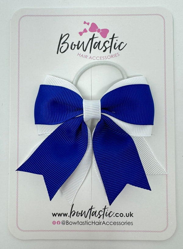 3 Inch Flat 2 Layer Tail Bow Thin Elastic - Cobalt & White