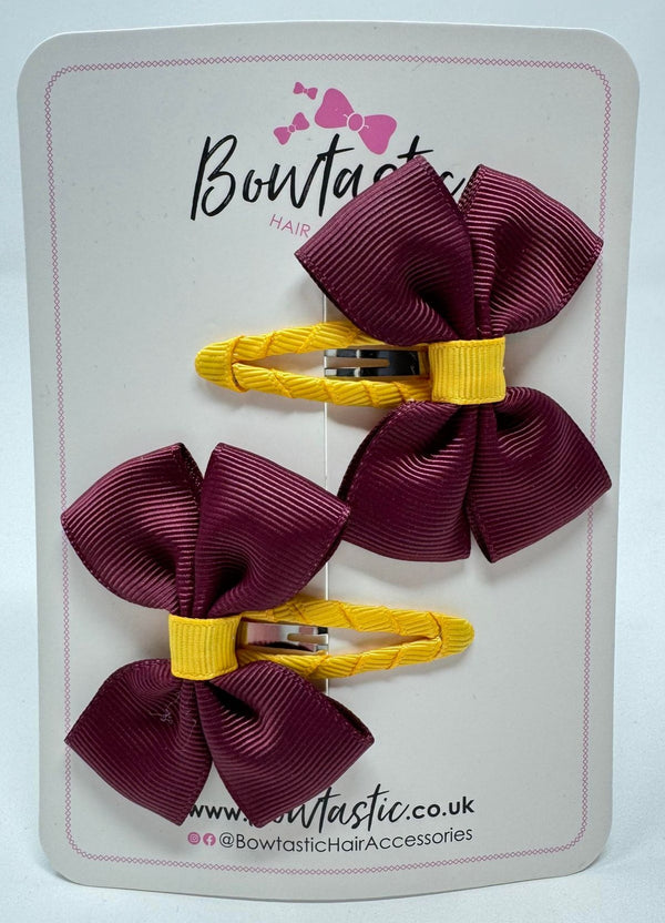 2.5 Inch Butterfly Snap Clips - Burgundy & Yellow Gold - 2 Pack