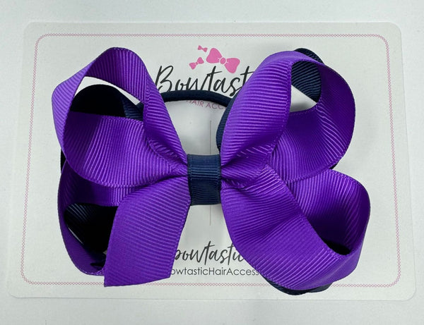 4 Inch 2 Layer Bow Bobble - Purple & Navy