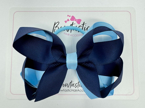 4 Inch 2 Layer Bow Bobble - Navy & Blue Topaz