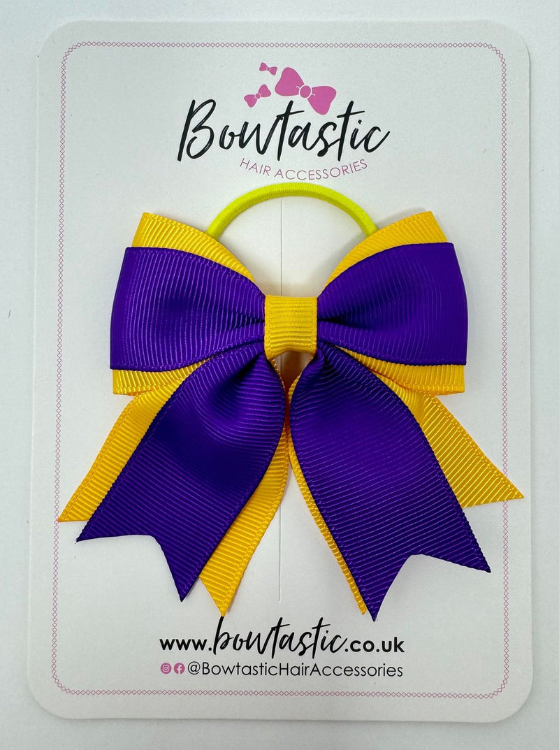 3 Inch Flat 2 Layer Tail Bow Thin Elastic - Purple & Yellow Gold