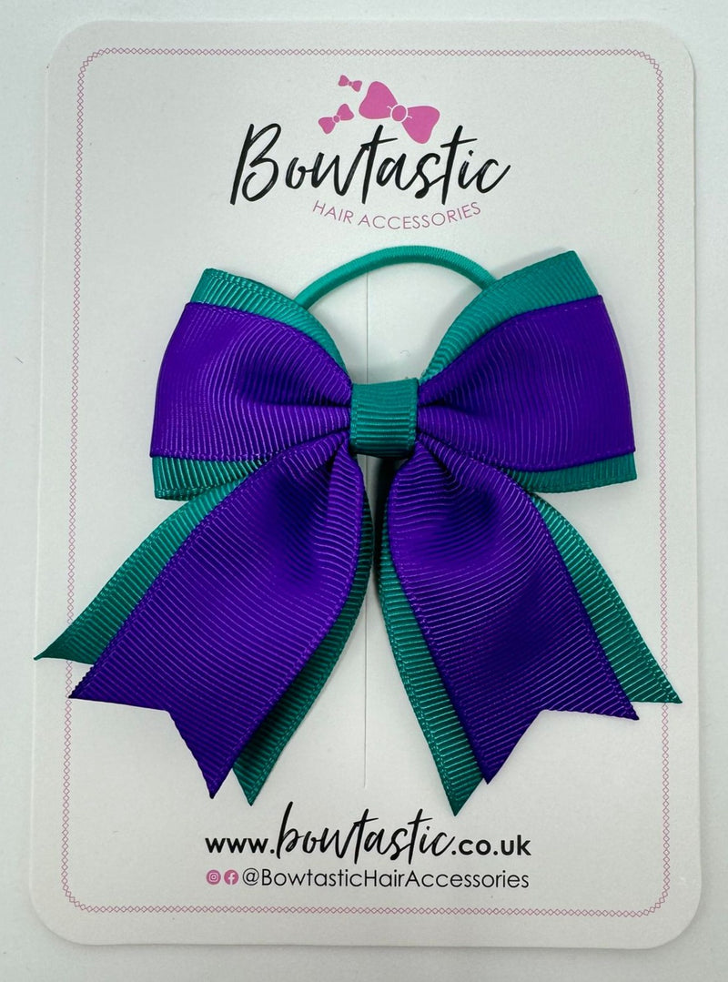 3 Inch Flat 2 Layer Tail Bow Thin Elastic - Purple & Jade Green