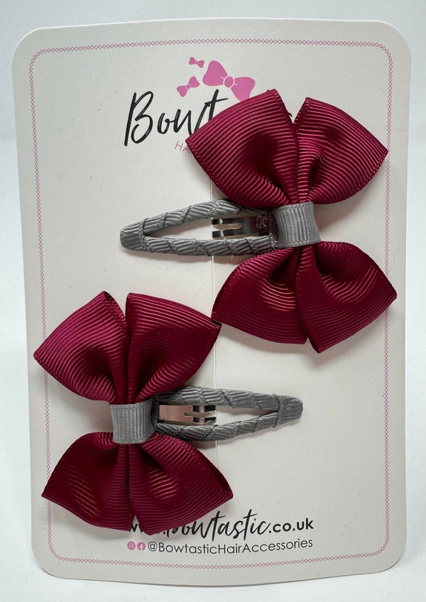 2.5 Inch Butterfly Snap Clips - Wine & Metal Grey - 2 Pack