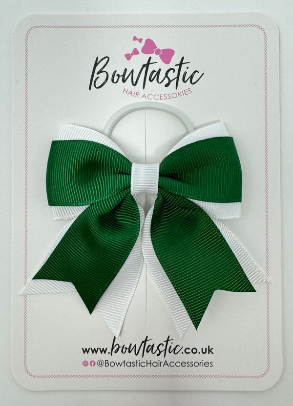 3 Inch Flat 2 Layer Tail Bow Thin Elastic - Forest Green & White