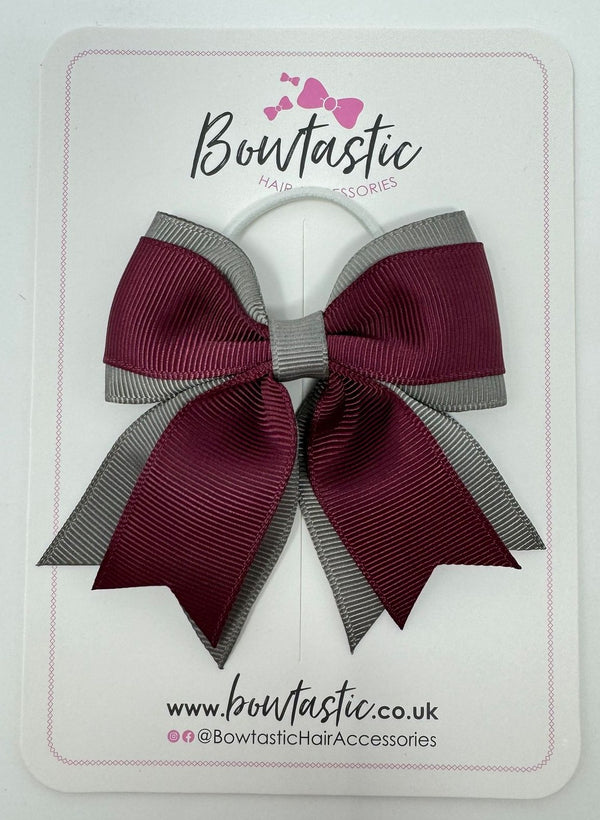 3 Inch Flat 2 Layer Tail Bow Thin Elastic - Burgundy & Metal Grey