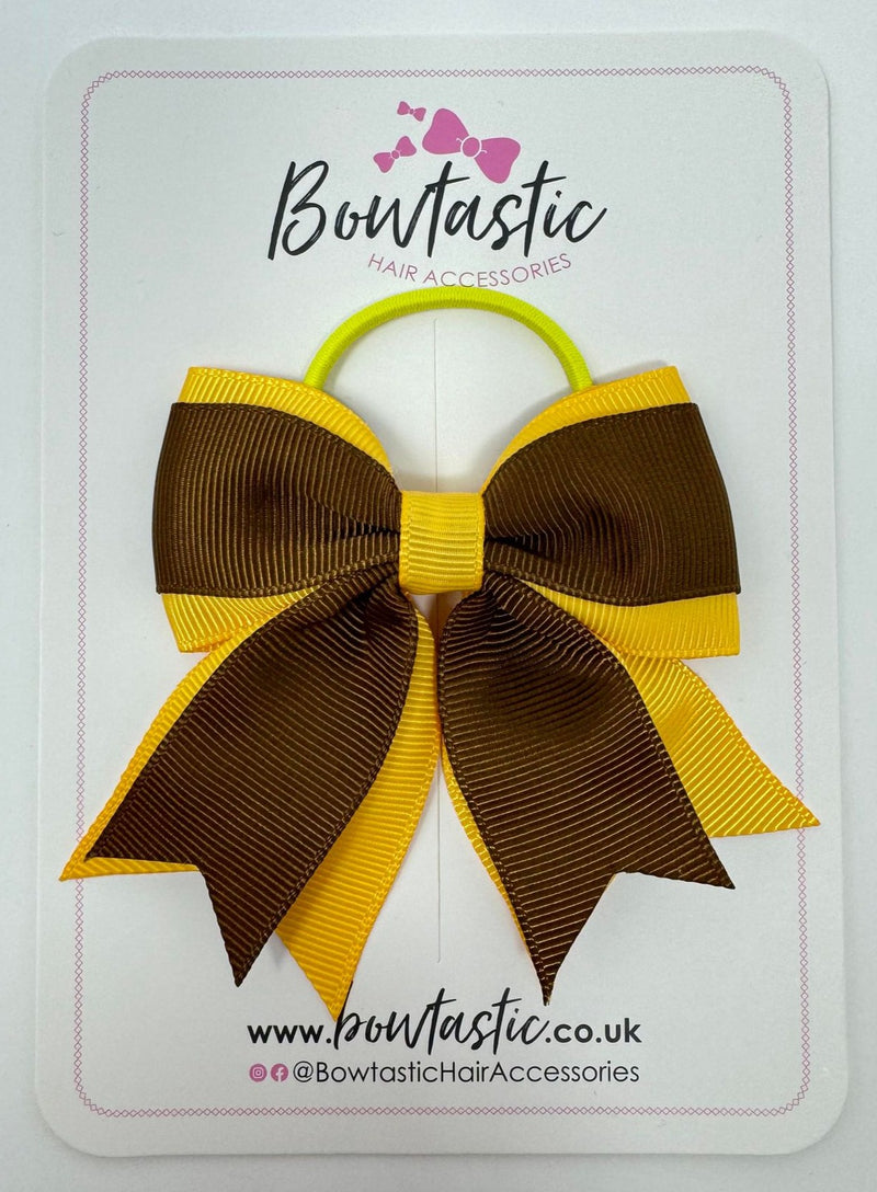 3 Inch Flat 2 Layer Tail Bow Thin Elastic - Turftan & Yellow Gold