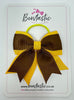 3 Inch Flat 2 Layer Tail Bow Thin Elastic - Turftan & Yellow Gold