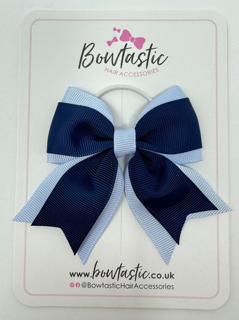 3 Inch Flat 2 Layer Tail Bow Thin Elastic - Navy & Bluebell