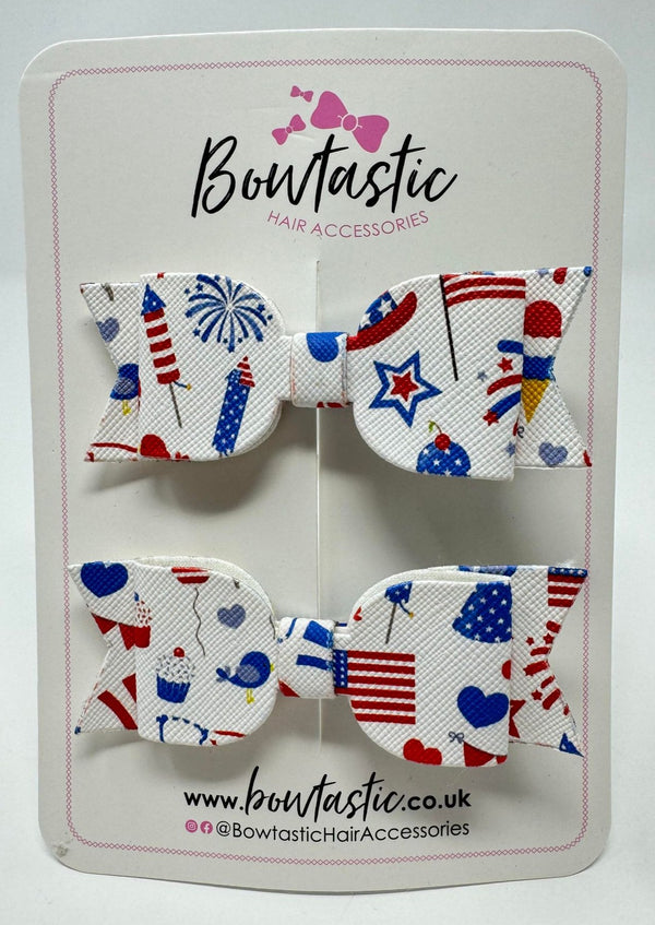 3 Inch Faux Leather Bow - 4th Of July - 2 Pack