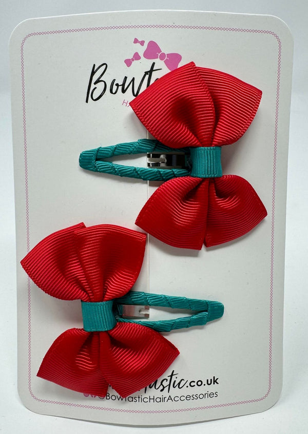 2.5 Inch Butterfly Snap Clips - Red & Jade Green - 2 Pack