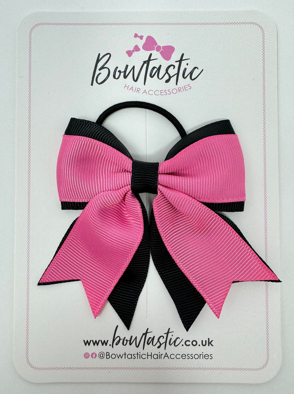 3 Inch Flat 2 Layer Tail Bow Thin Elastic - Black & Hot Pink