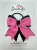 3 Inch Flat 2 Layer Tail Bow Thin Elastic - Black & Hot Pink
