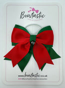 3 Inch Flat 2 Layer Tail Bow Thin Elastic - Forest Green & Red