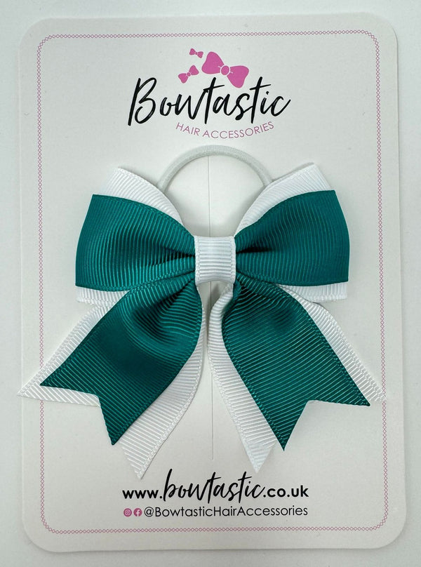 3 Inch Flat 2 Layer Tail Bow Thin Elastic - Jade Green & White