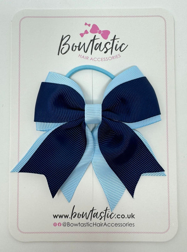 3.5 Inch Tail Bow Bobble Thin Elastic - Navy & Blue Topaz