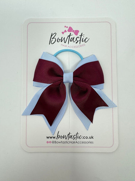 3 Inch Flat 2 Layer Tail Bow Thin Elastic - Burgundy & Bluebell