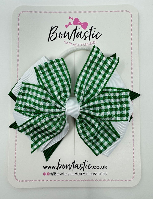 4 Inch 3 Layer Bow Bobble - Forest Green & White Gingham
