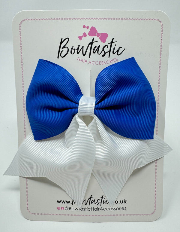 3.5 Inch Flat Tail Bow - Royal Blue & White