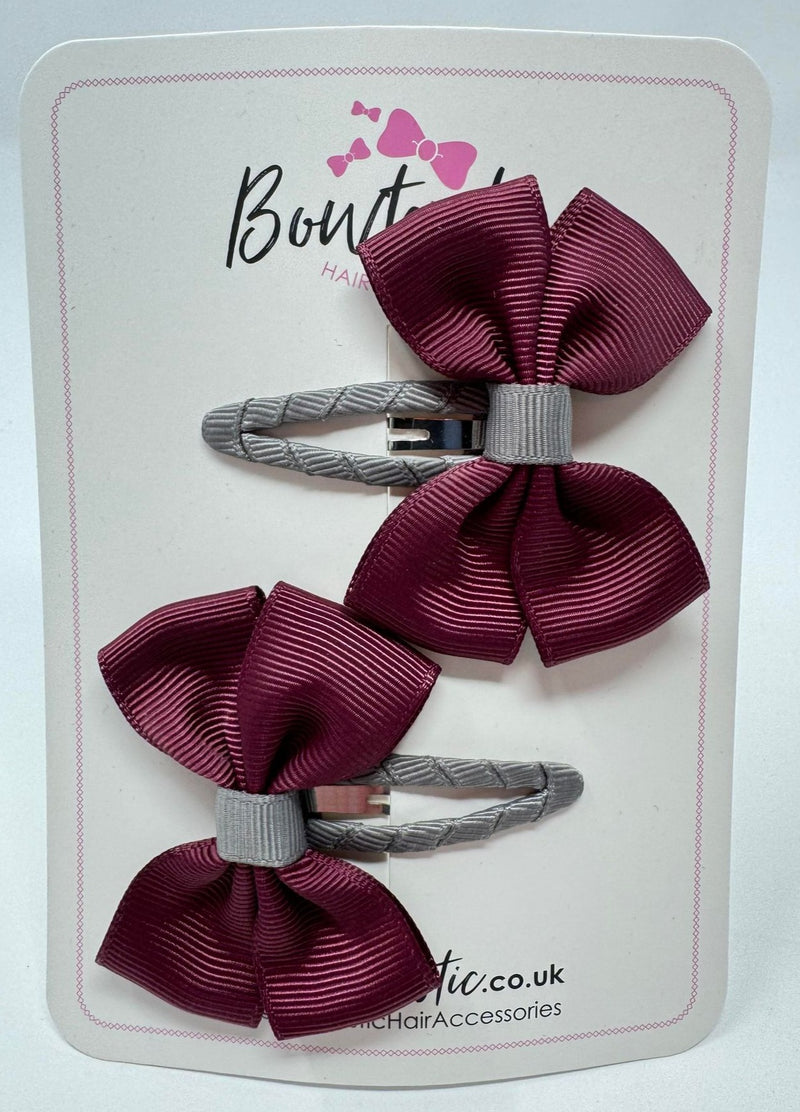 2.5 Inch Butterfly Snap Clips - Burgundy & Metal Grey - 2 Pack