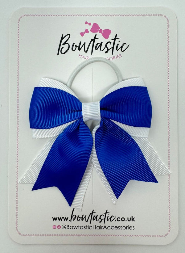 3 Inch Flat 2 Layer Tail Bow Thin Elastic - Royal Blue & White