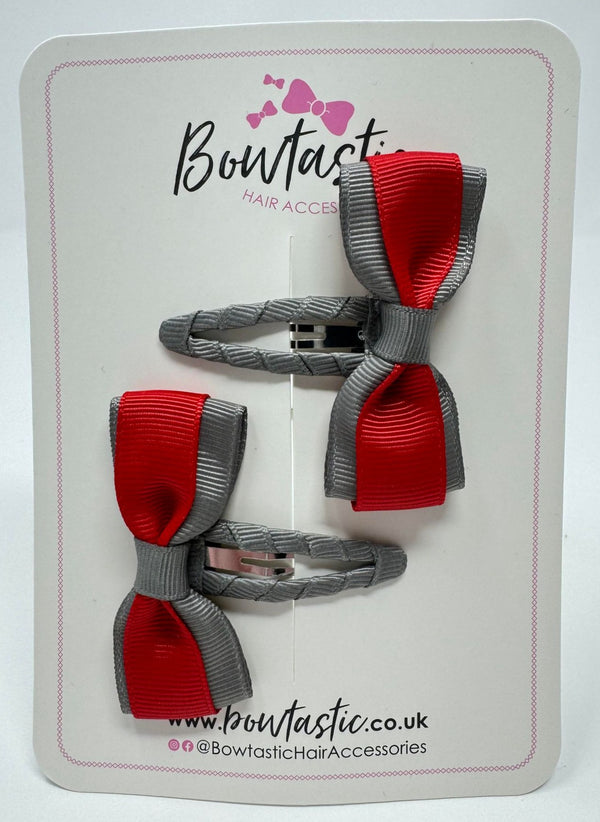 2.5 Inch Tuxedo Snap Clip - Red & Metal Grey - 2 Pack