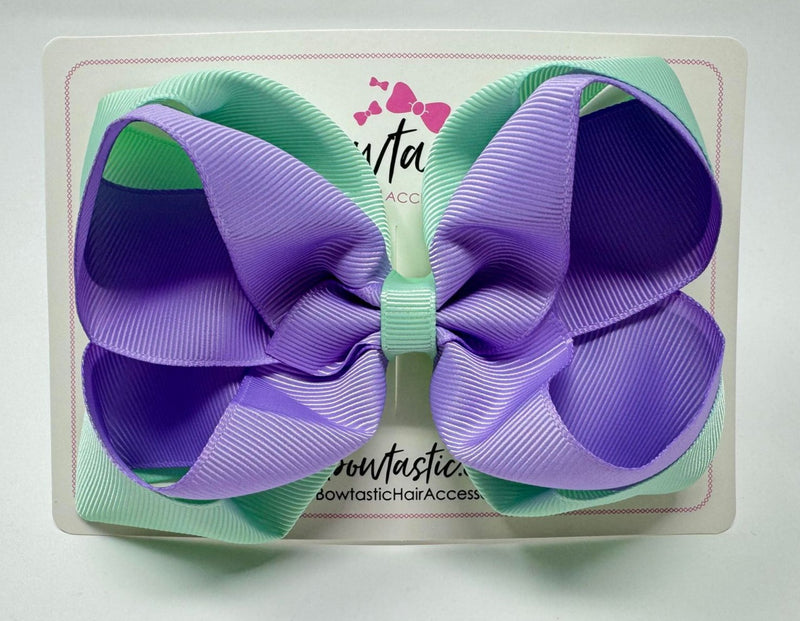 5 Inch Double Bow - Light Orchid & Pastel Green