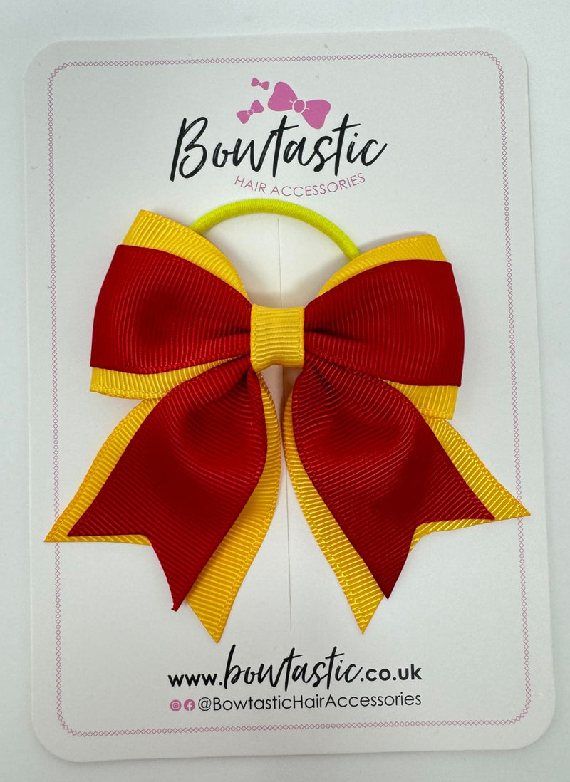 3 Inch Flat 2 Layer Tail Bow Thin Elastic - Red & Yellow Gold