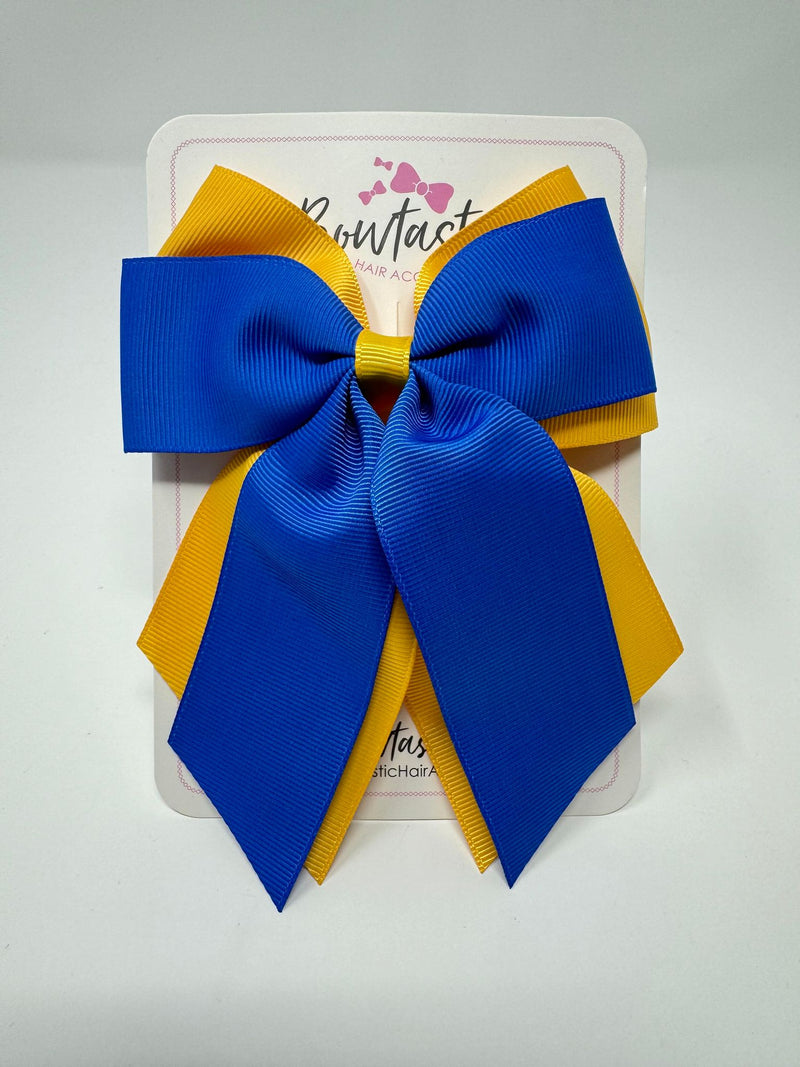 4.5 Inch 2 Layer Tail Bow - Royal Blue & Yellow Gold