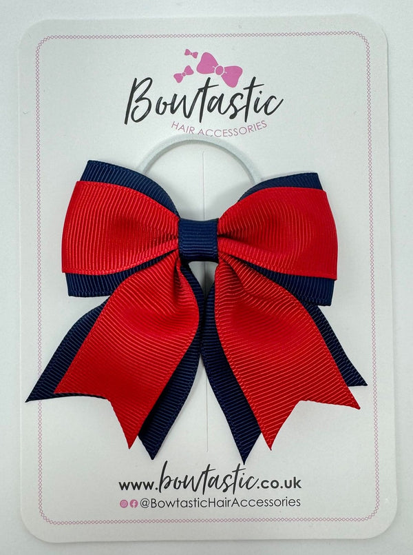 3 Inch Flat 2 Layer Tail Bow Thin Elastic - Red & Navy