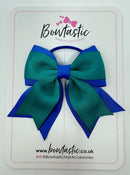 3 Inch Flat 2 Layer Tail Bow Thin Elastic - Royal Blue & Jade Green