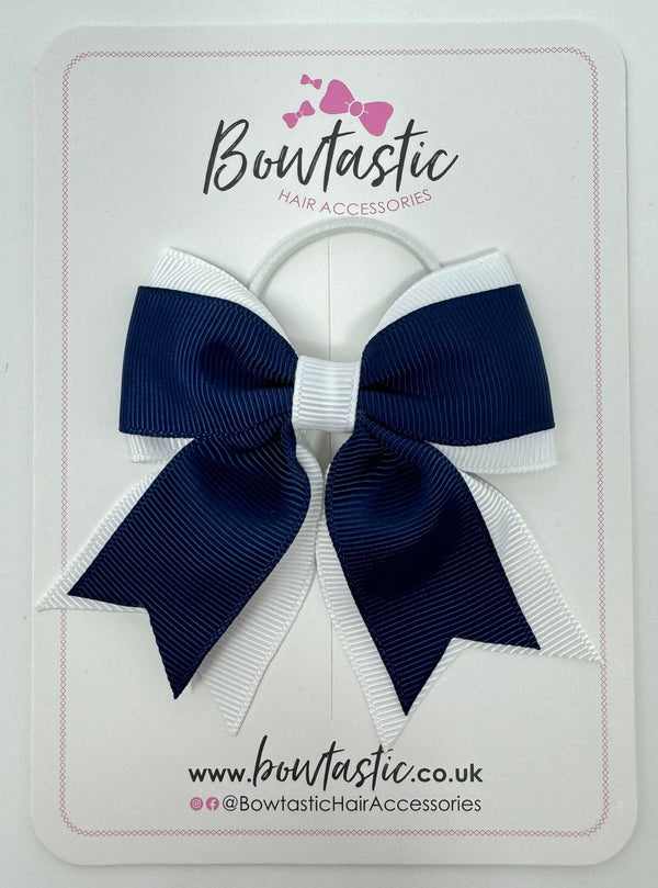 3 Inch Flat 2 Layer Tail Bow Thin Elastic - Navy & White