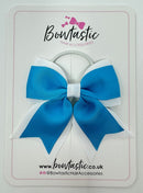 3 Inch Flat 2 Layer Tail Bow Thin Elastic - Turquoise & White