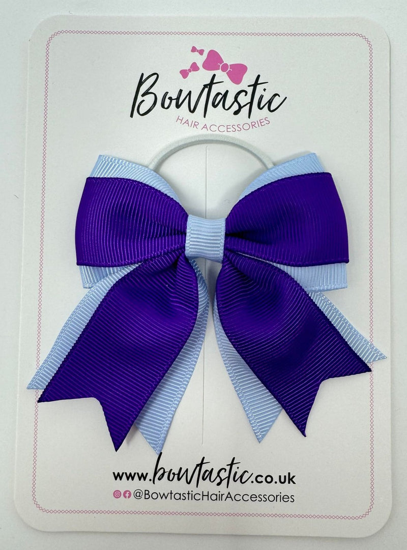 3 Inch Flat 2 Layer Tail Bow Thin Elastic - Purple & Bluebell