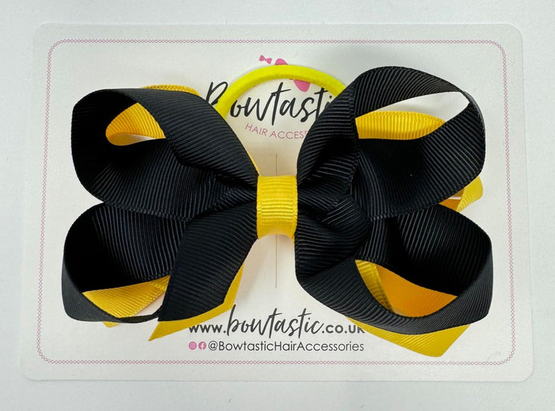 4 Inch 2 Layer Bow Bobble - Black & Yellow Gold