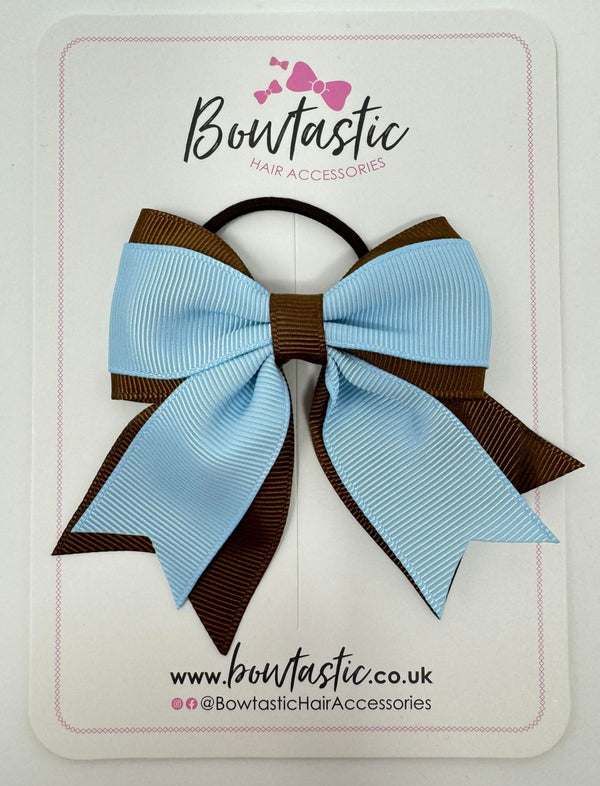 3 Inch Flat 2 Layer Tail Bow Thin Elastic - Turftan & Blue Topaz