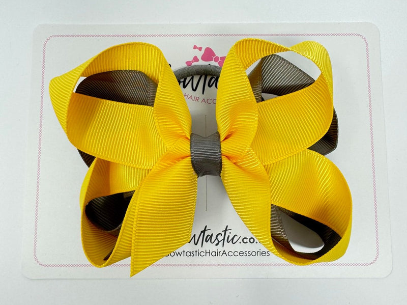 4 Inch 2 Layer Bow Bobble - Yellow Gold & Metal Grey